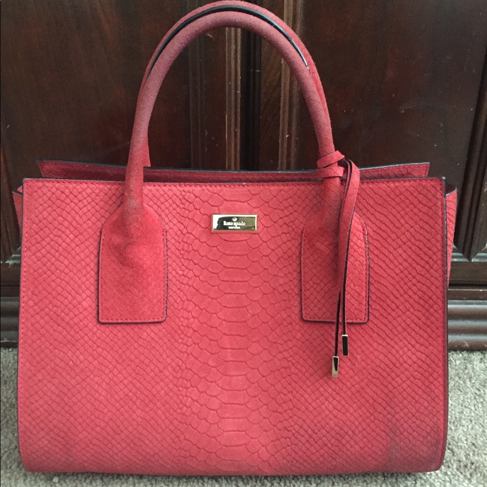 KATE SPADE Red Suede Snakeskin Handbag